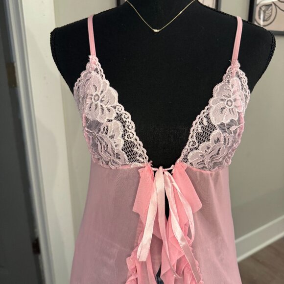 Vintage Lingerie Cami \ Baby Pink Mesh 2000s Y2K Lingerie Cami Slip Dress - Picture 3 of 9